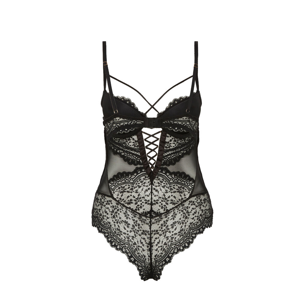 Body de encaje con lazos y lazada - negro negro.