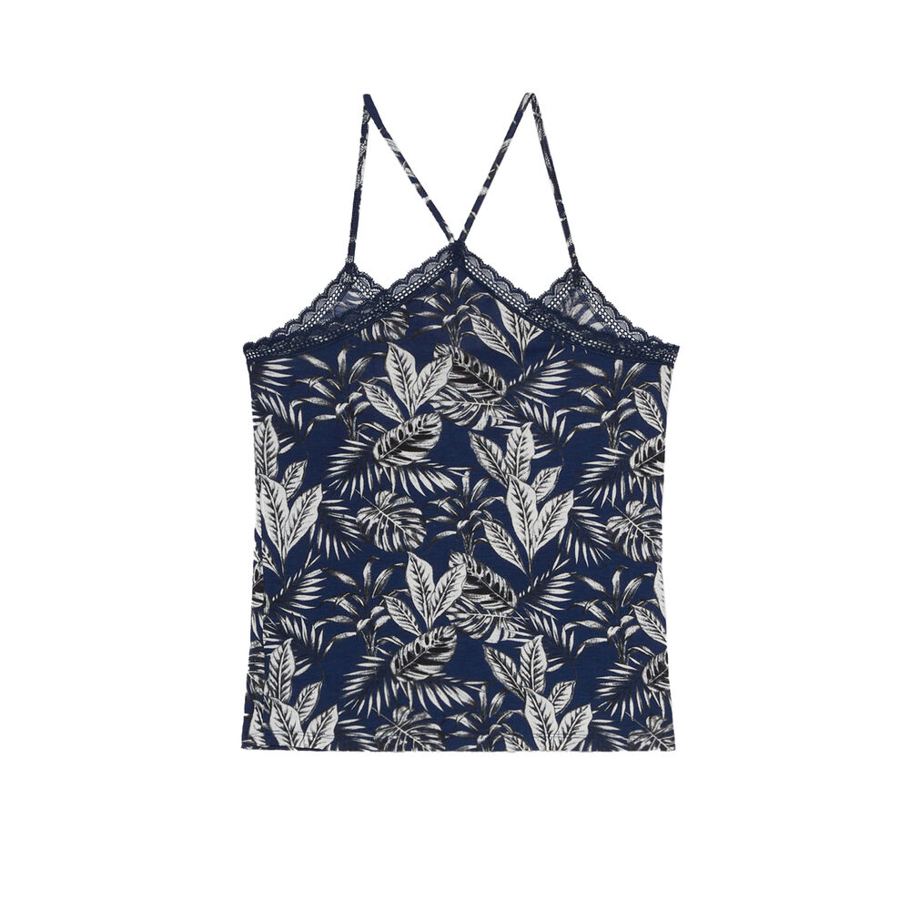 Top con motivos de hojas - azul azul.