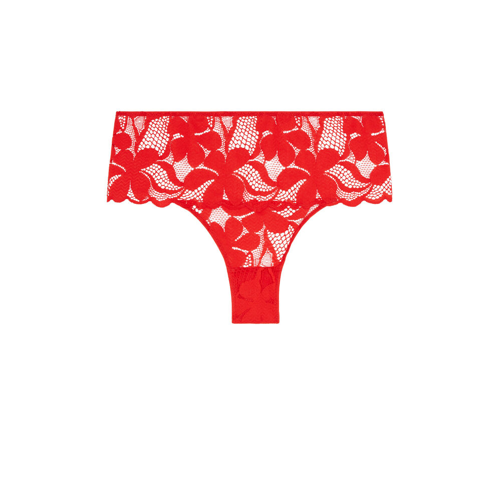Braguita de talle alto de encaje - roja rojo.