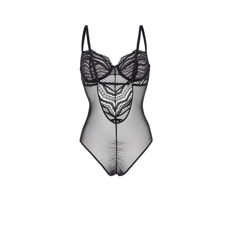 Body de encaje con aros madonniz negro.