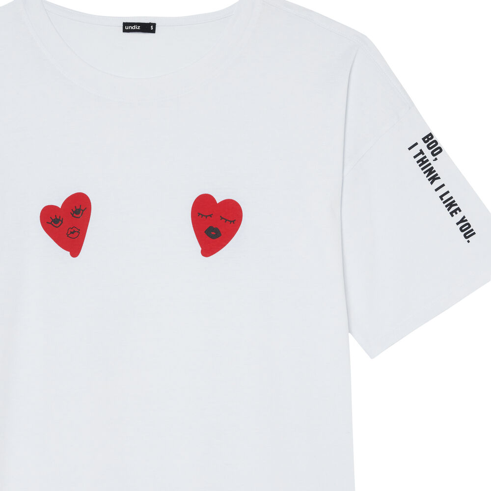 Camiseta larga motivos mood corazones - blanca blanco.