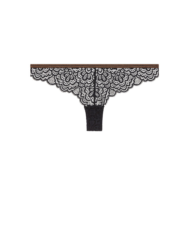 Tanga de encaje con detalle de tira de lurexbandiz negro.