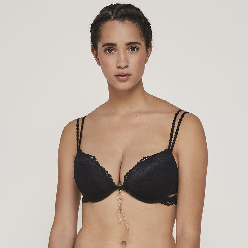 Sujetador push-up con detalle de joya superstariz negro.