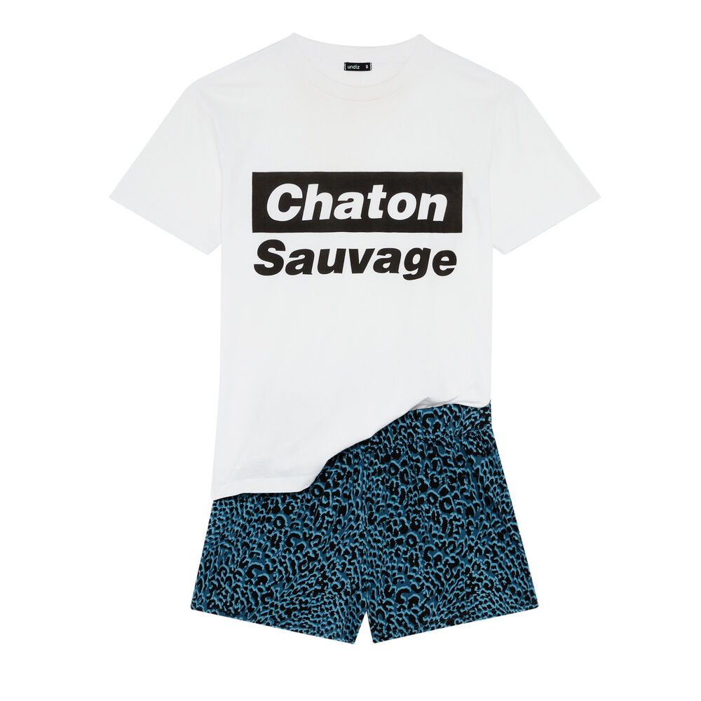 Juego de pijama short gatito salvaje - blanco blanco.