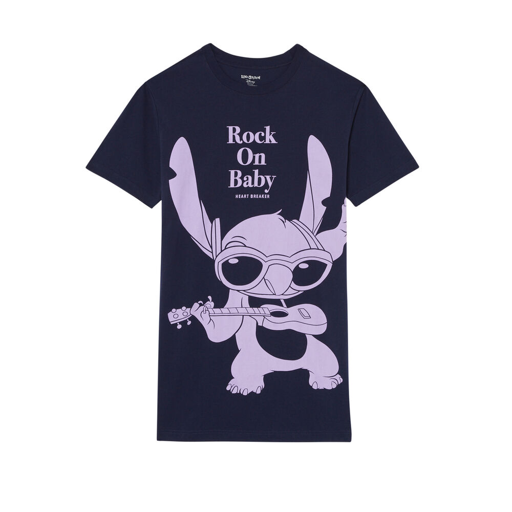 Camiseta larga con estampado de stitch - azul azul.