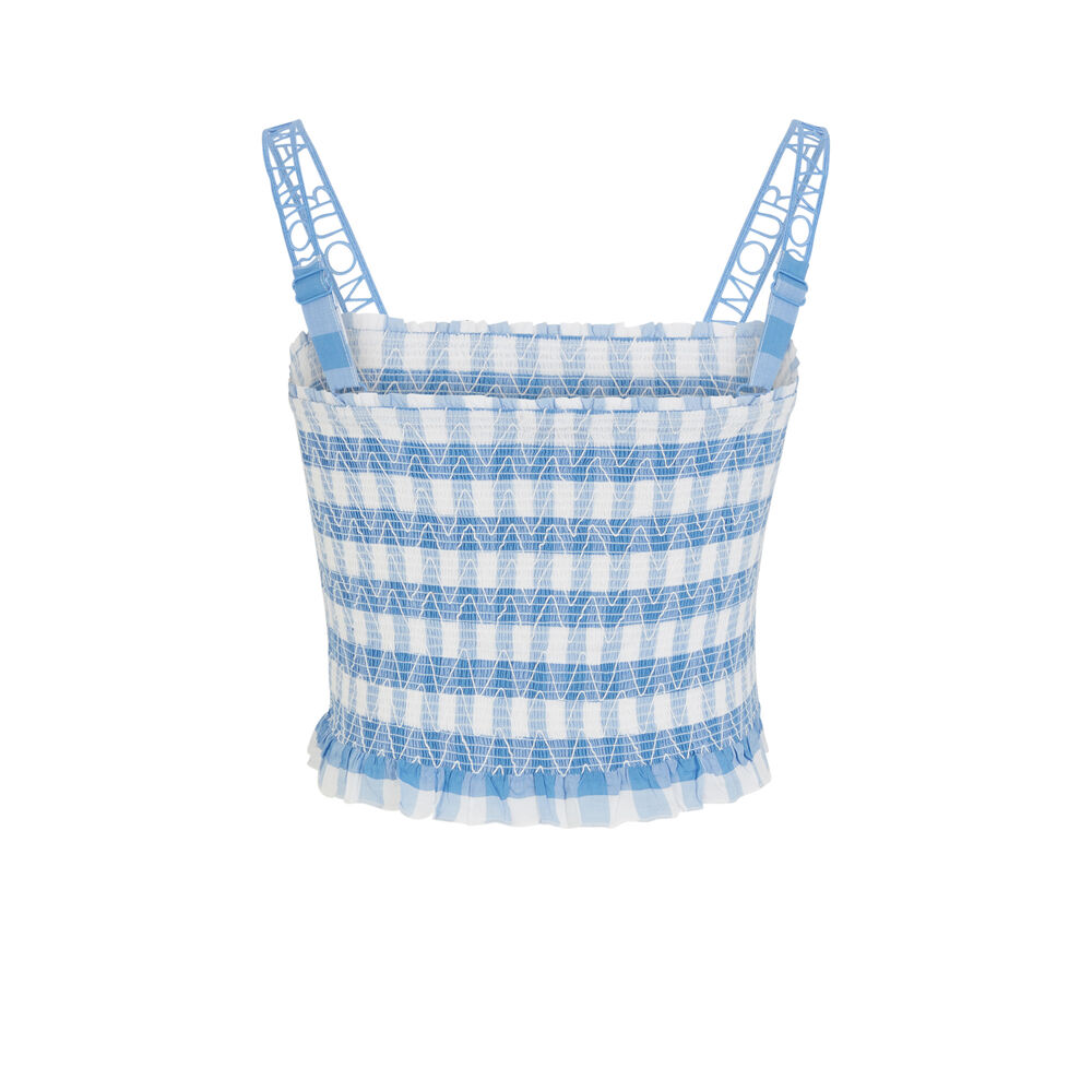 Top de cuadros con bordados - azul azul.