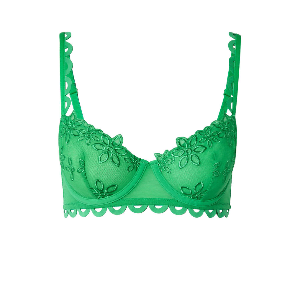 Sujetador corbeille de tul y bordado de flores - verde verde.