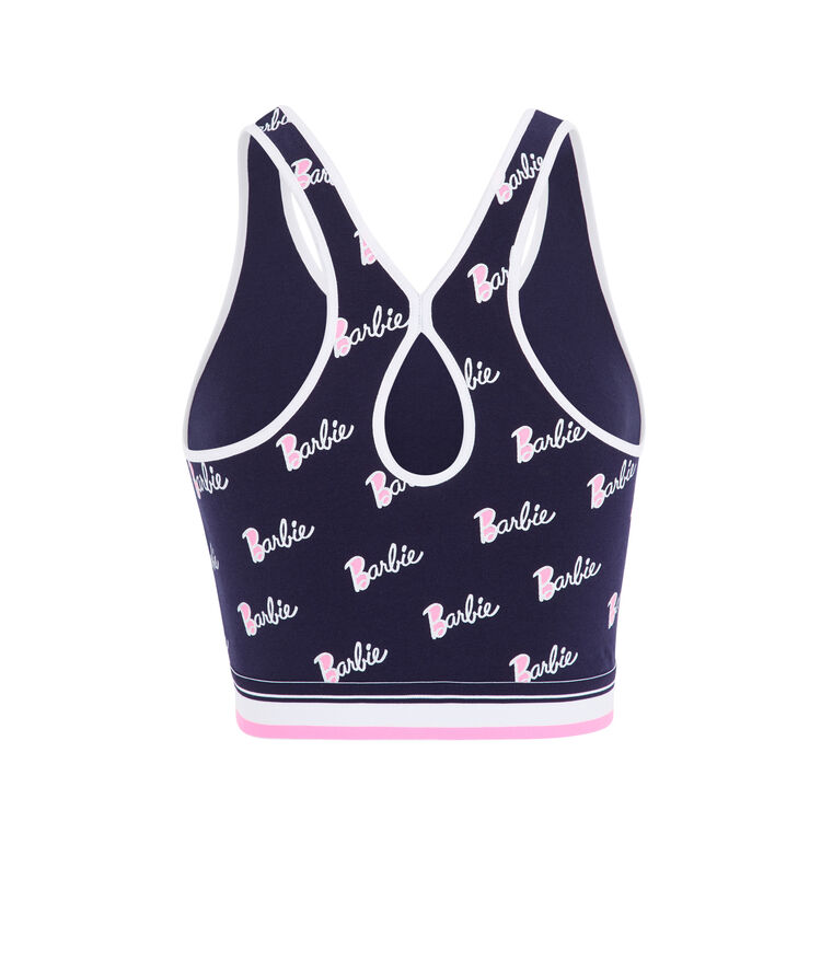 Top sujetador con estampado de logo de barbie chambarbiz azul marino.