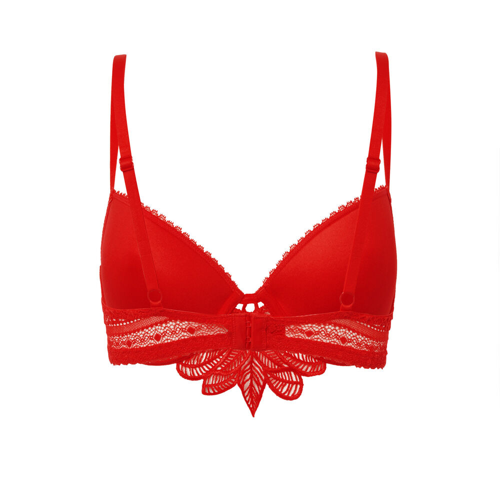 Sujetador push-up de encaje con flores - rojo rojo.