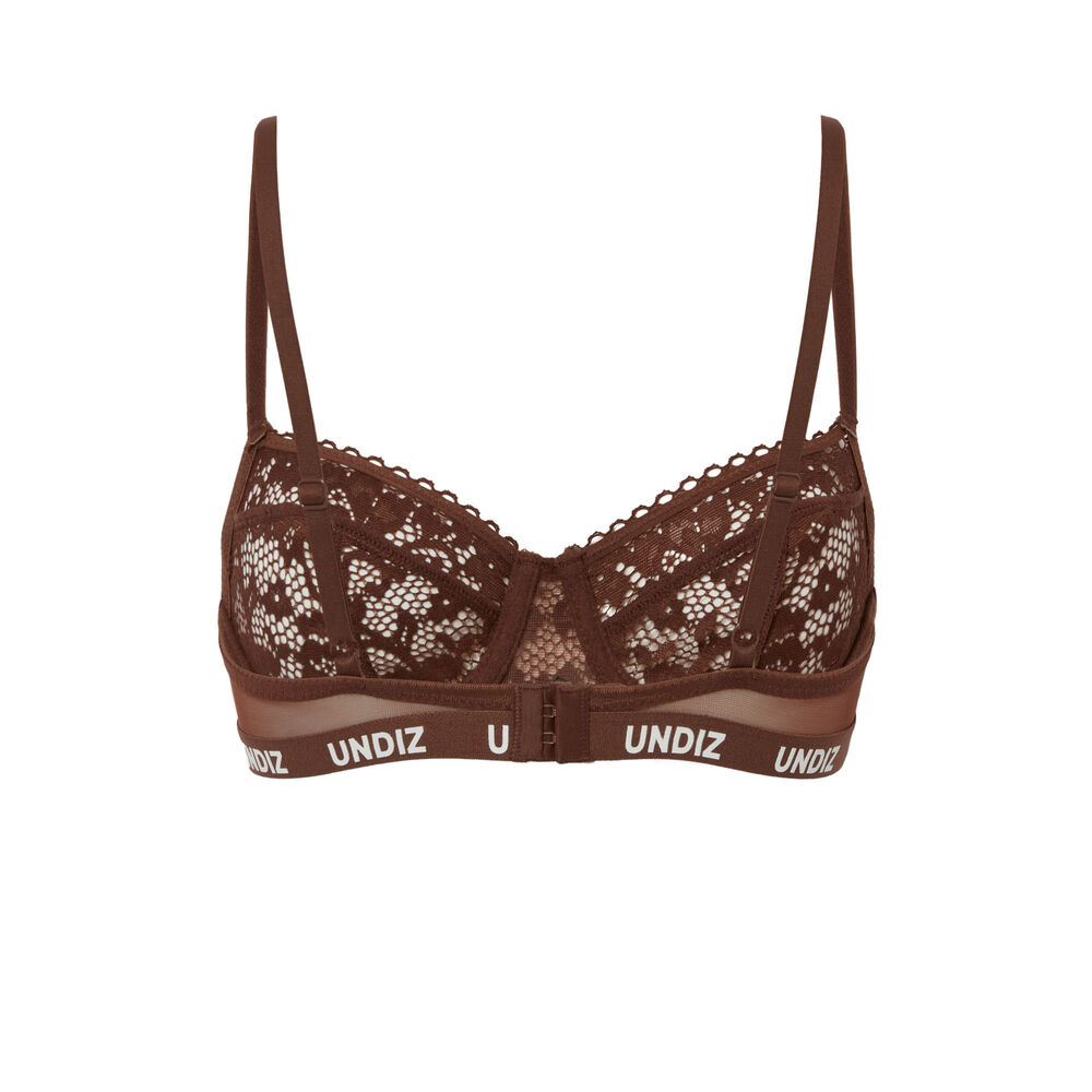 Soutien-gorge corbeille en dentelle détail élastique - marron marron.