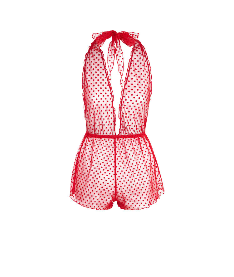 Mono corto de tul transparente flounciz rojo.