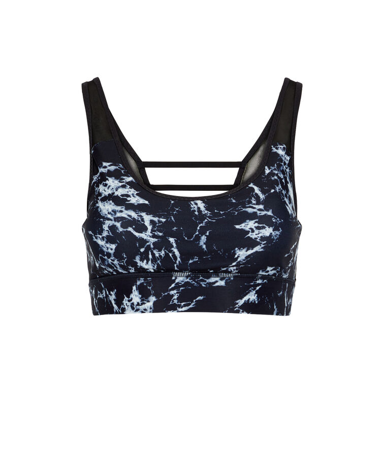 Sujetador deportivo con estampado de mármol supermarbliz negro.