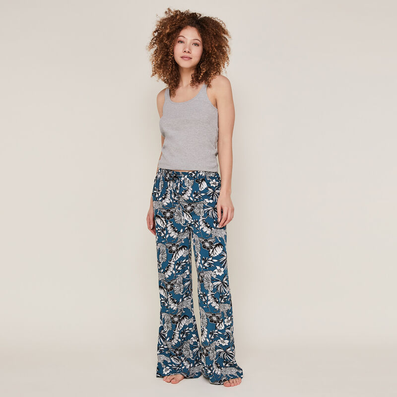 Pantalón con estampado de flores azul pato Pantalón con estampado de flores azul pato ;