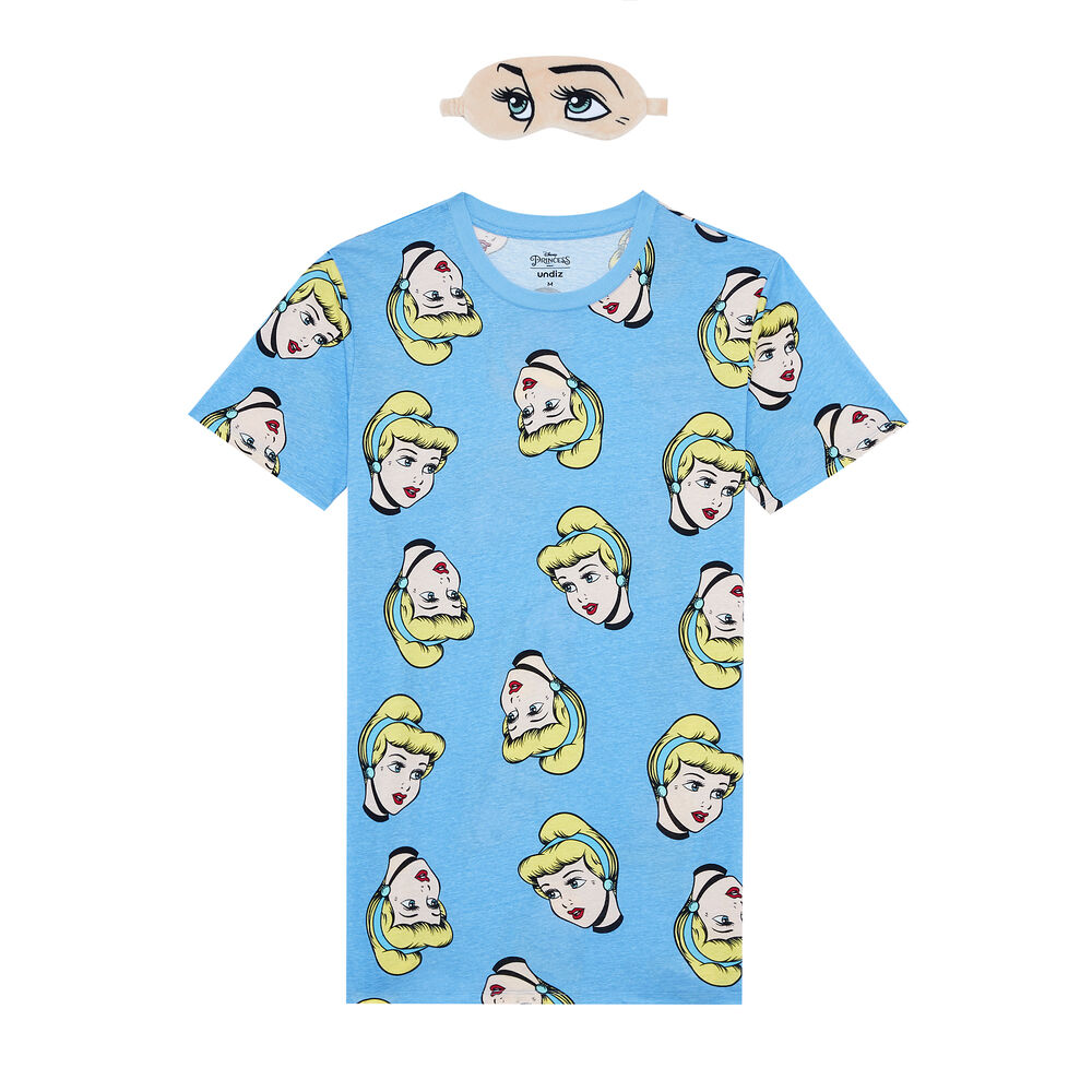 Juego pijama camiseta larga y antifaz de cenicienta - azul azul.