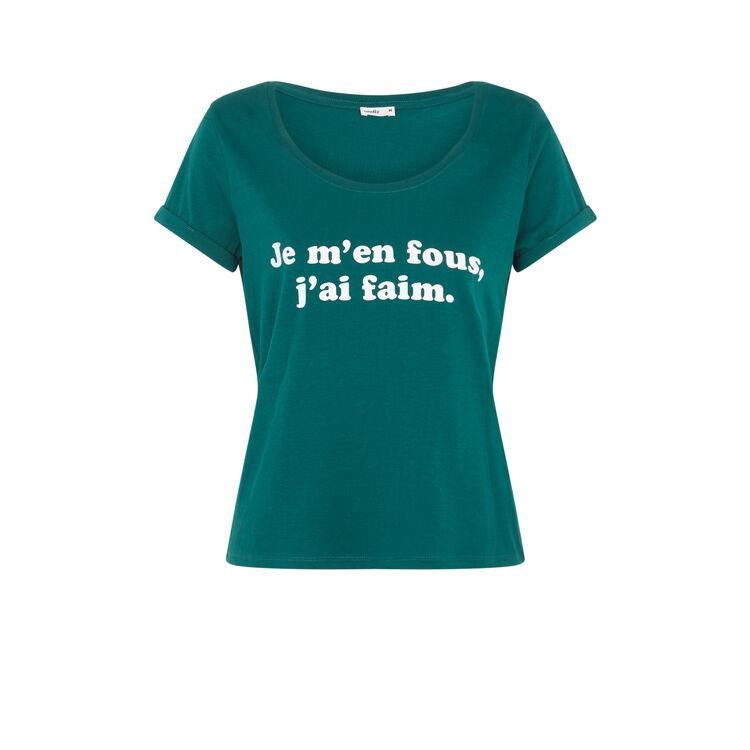 Top de punto con mensaje famoniz bosque verde.