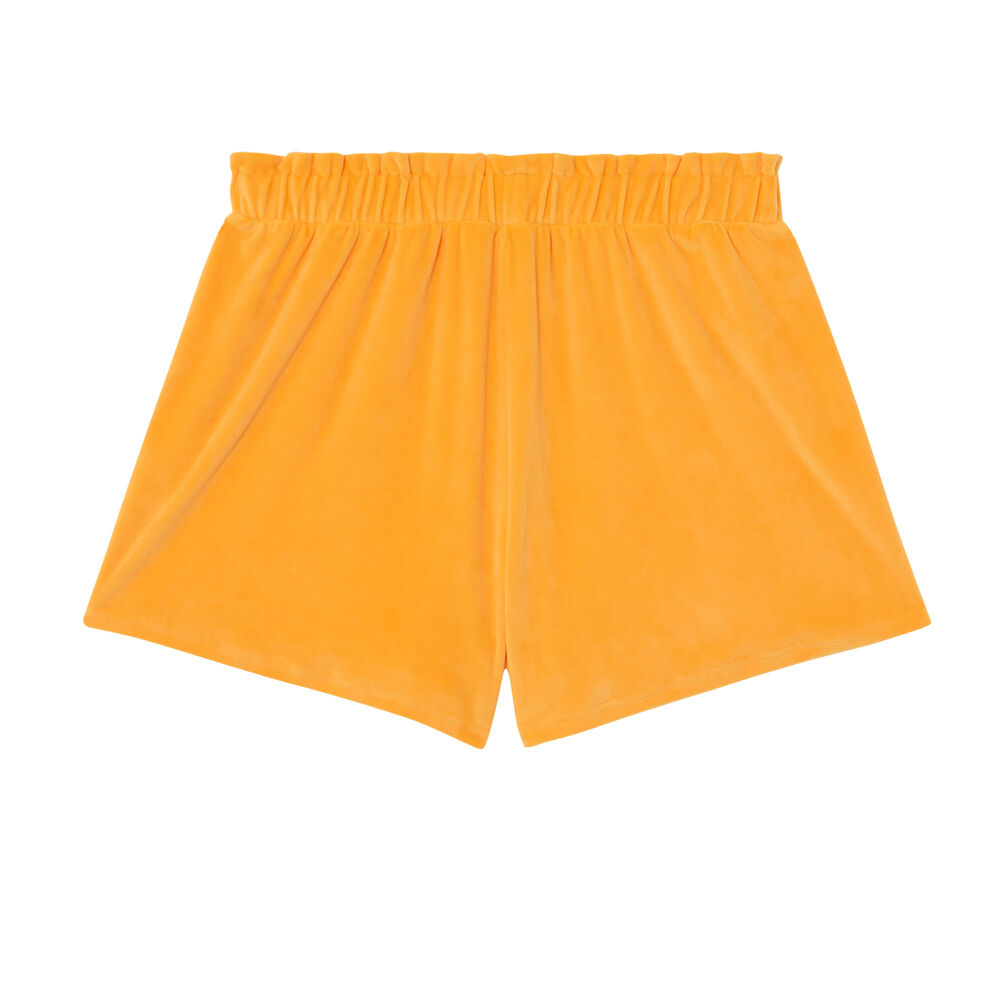 Shorts fruncidos en la cintura de terciopelo - naranja naranja.