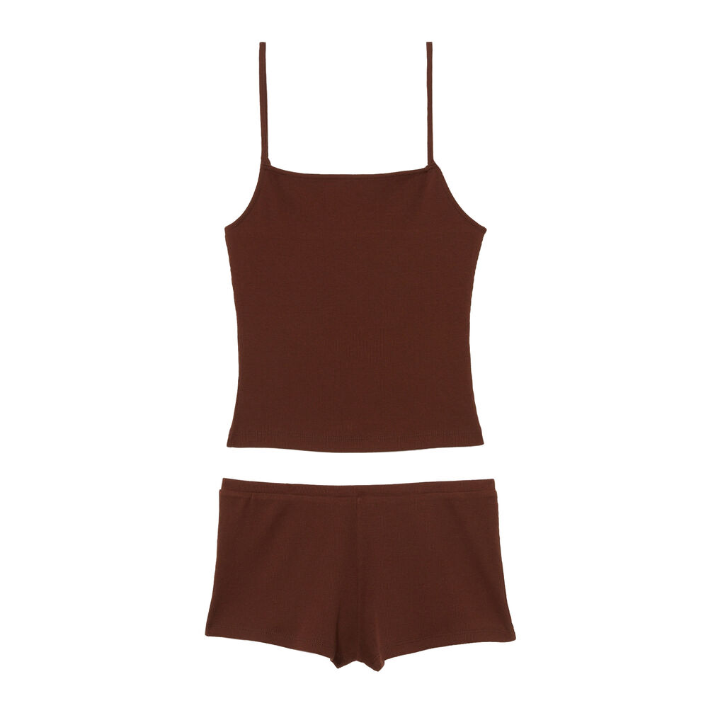 Conjunto de pijama liso - marrón marrón.