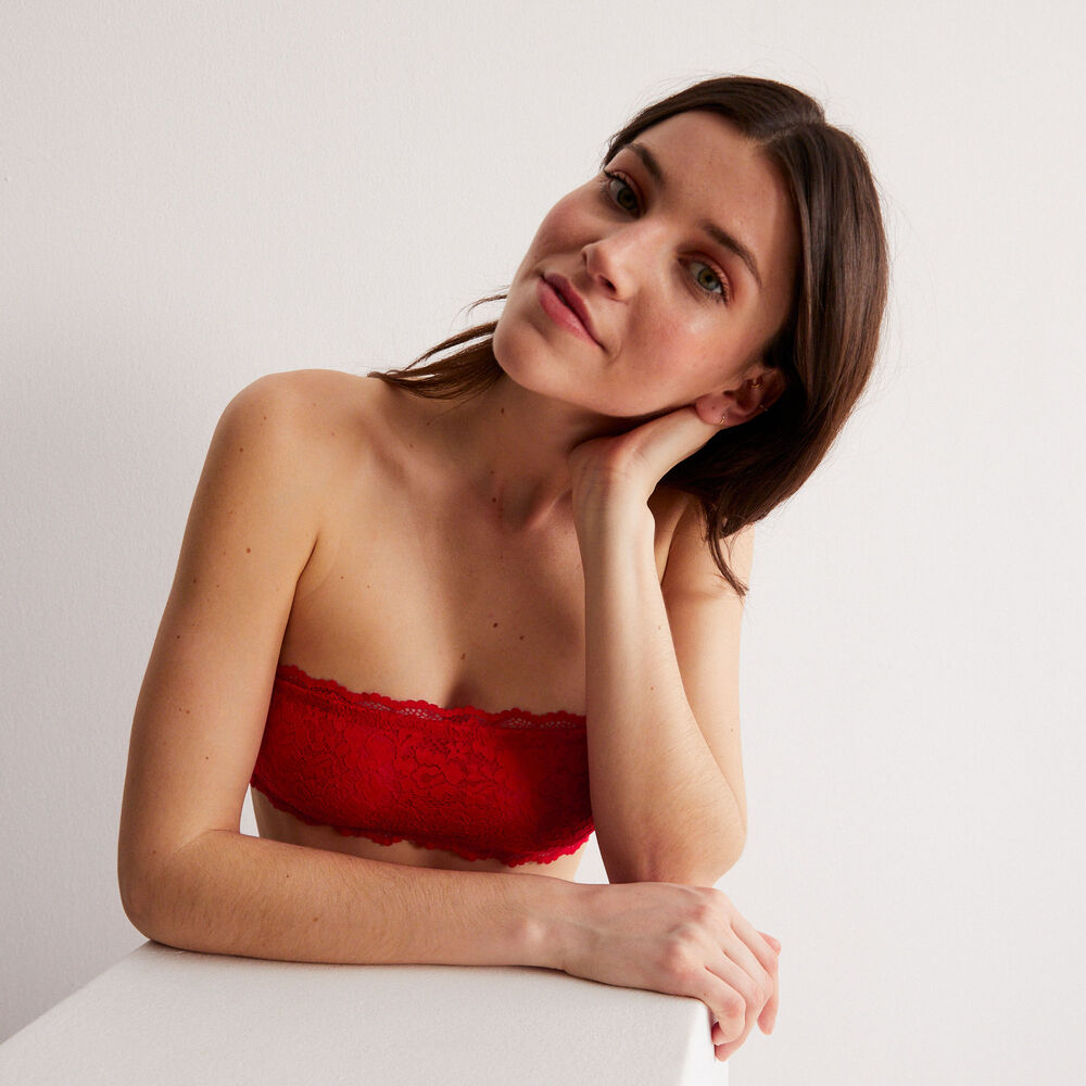 Sujetador bandeau sin aros efecto corsé - rojo rojo.