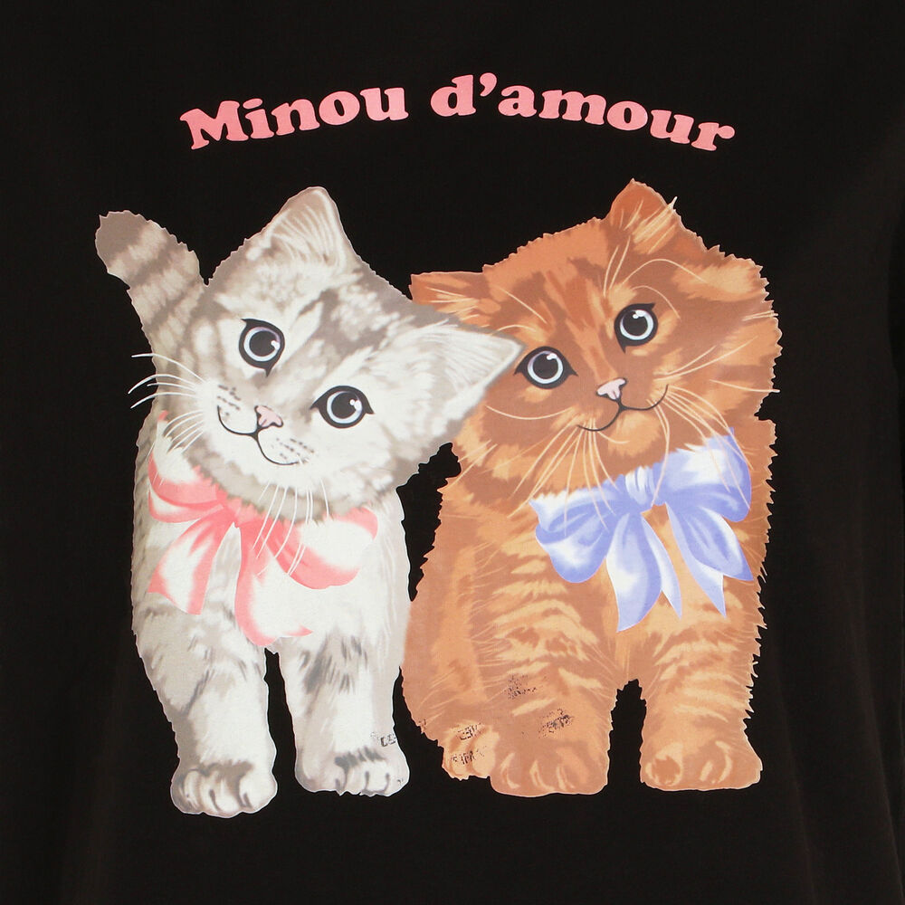 Camiseta larga con estampado de gatito amoroso - negro negro.