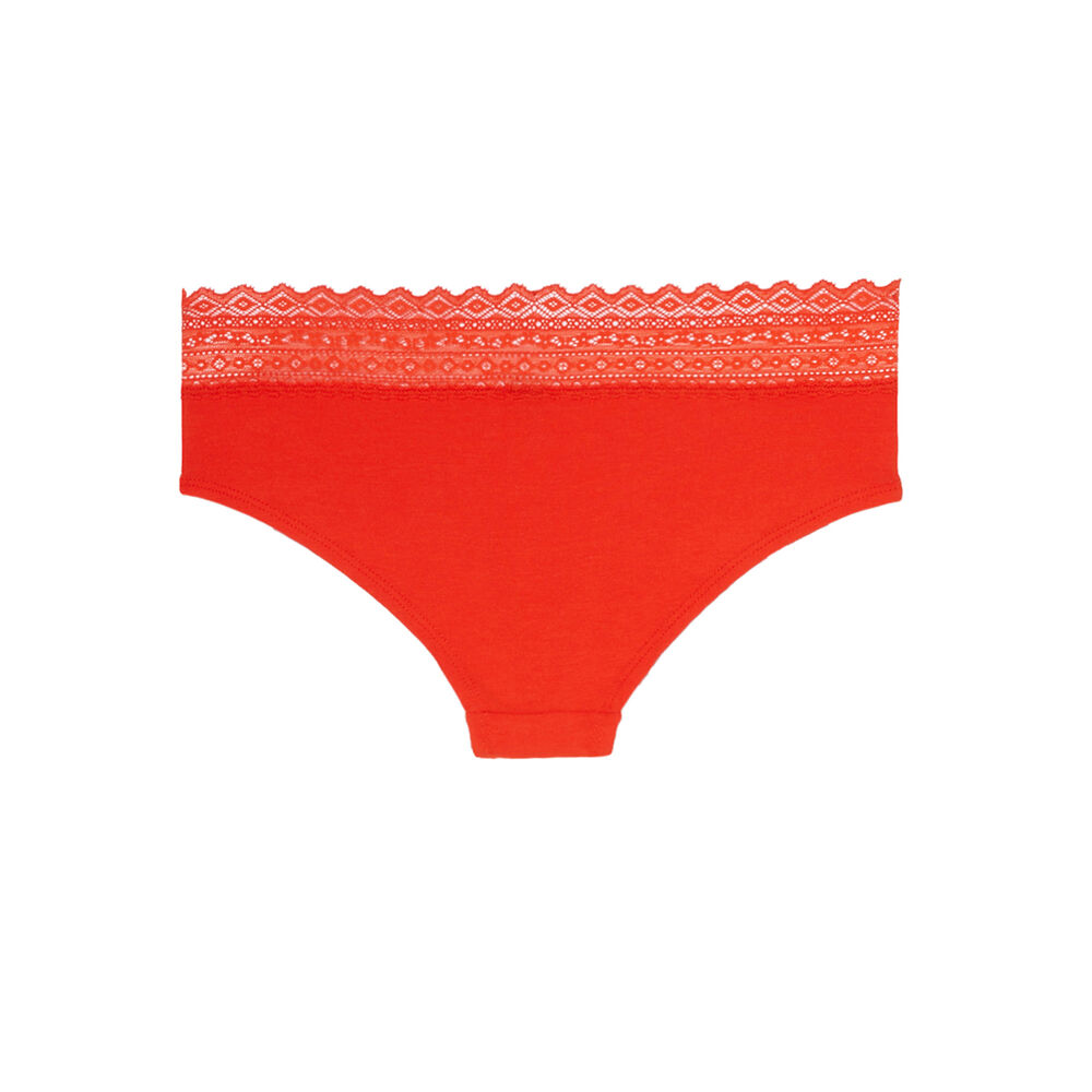 Braguita culotte de algodón liso con elástico de encaje - roja rojo.