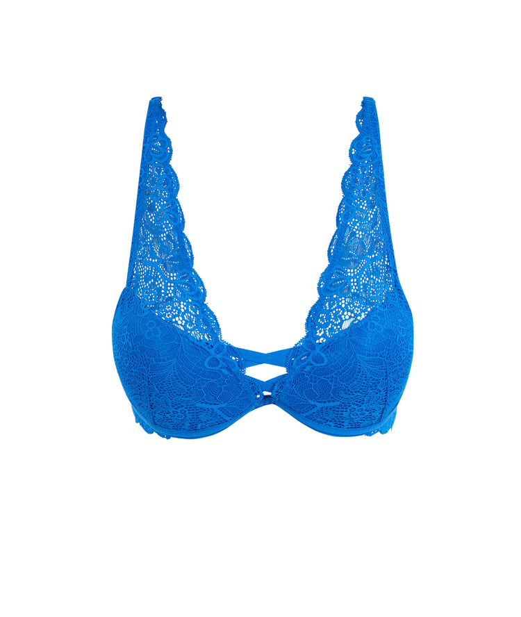 Sujetador fular push-up de encaje amoriz azul real.