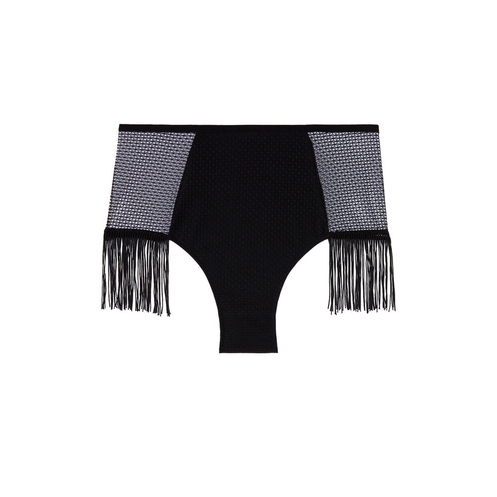 Braguita de talle alto de encaje calado con flecos - negro negro.