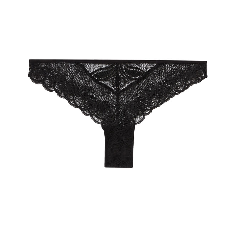Braguita brasileña de encaje con cintas dobles - negro Braguita brasileña de encaje con cintas dobles - negro;