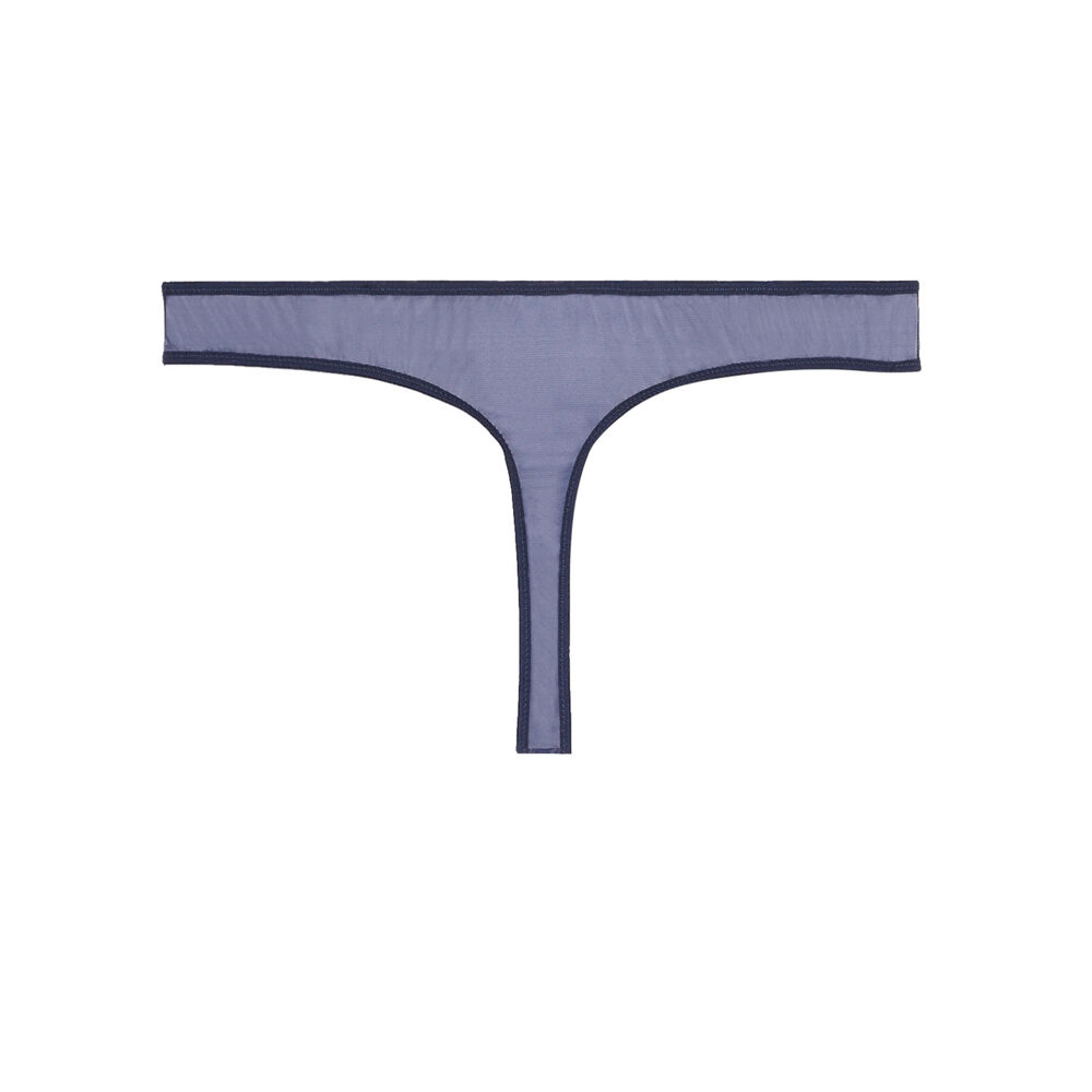 Microtanga de encaje con borde rosa - azul azul.