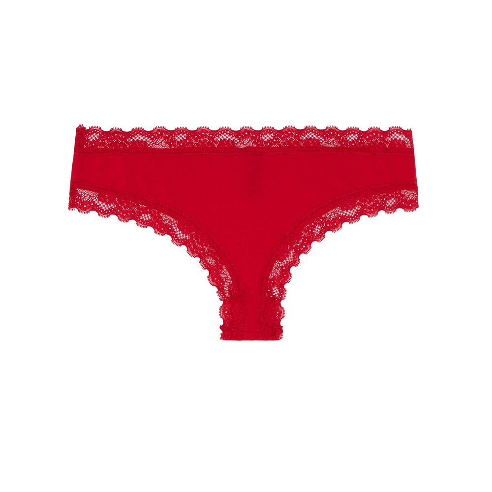 Braguita culotte de algodón con detalle de encaje - rojo rojo.