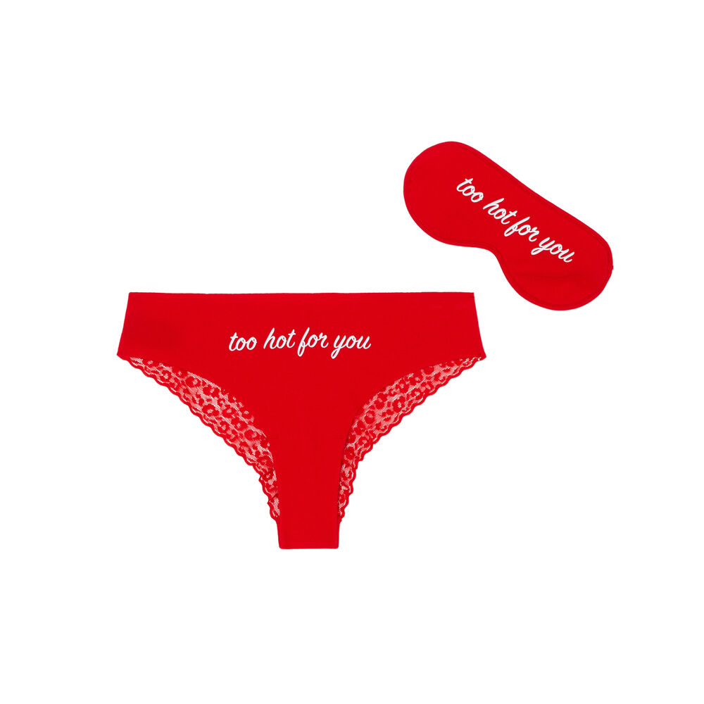 Juego de mascarilla y braguita con estampado too hot for you - rojo rojo.