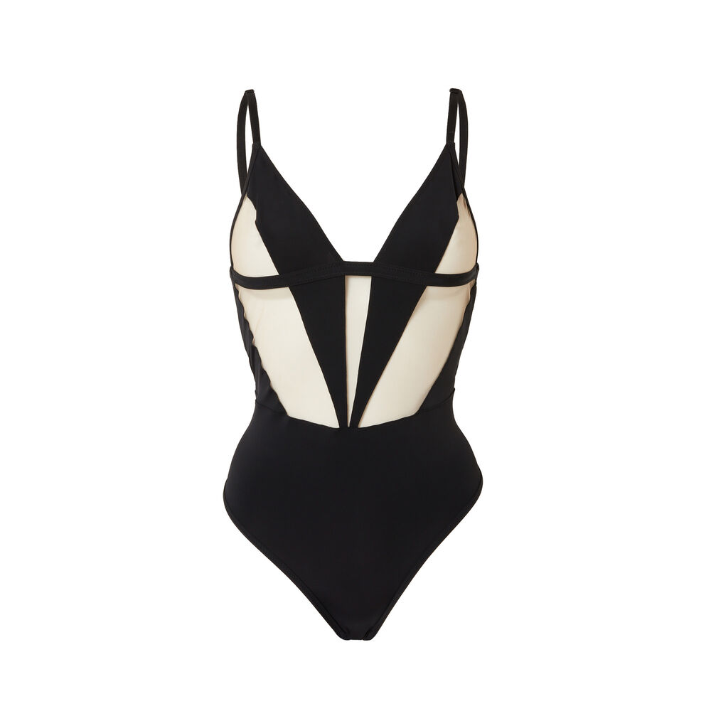 Bodi de microfibra con insertos de tul sin aros - negro negro.