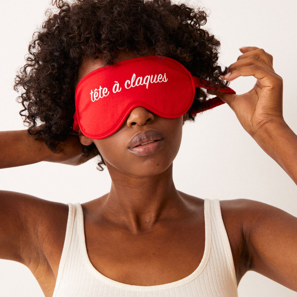 Juego de antifaz y braguita con estampado de texto - rojo rojo.