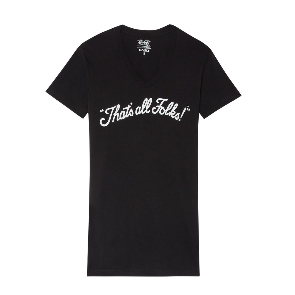 Camiseta larga con estampado that's all folks- negra negro.
