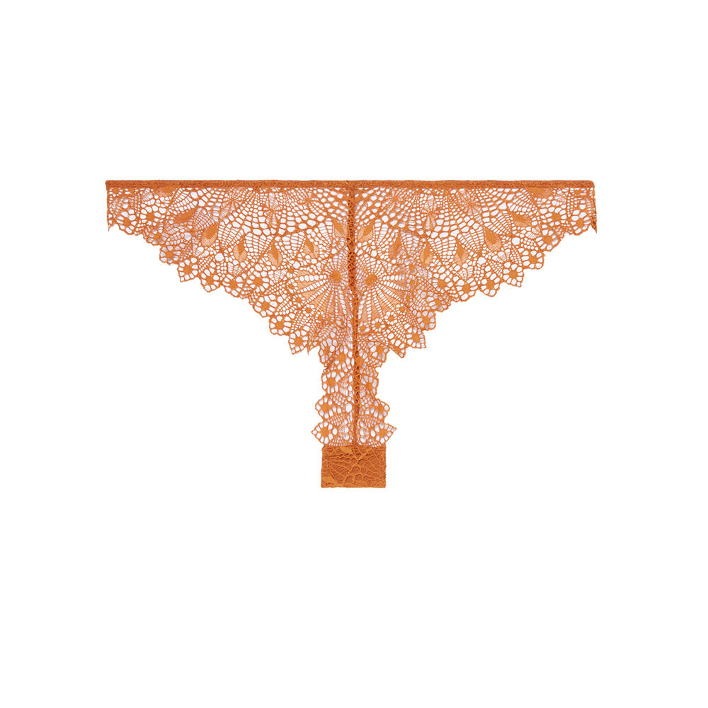 Tanga de encaje con detalle de joya - café café.