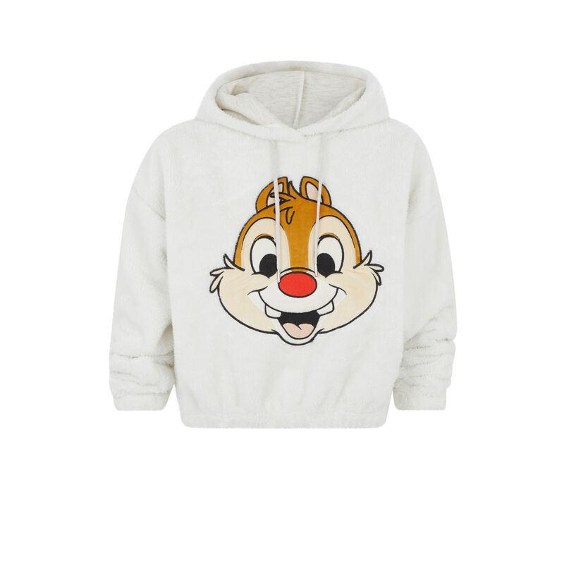 Sudadera polar con capucha y estampado de chip y chop crudo.