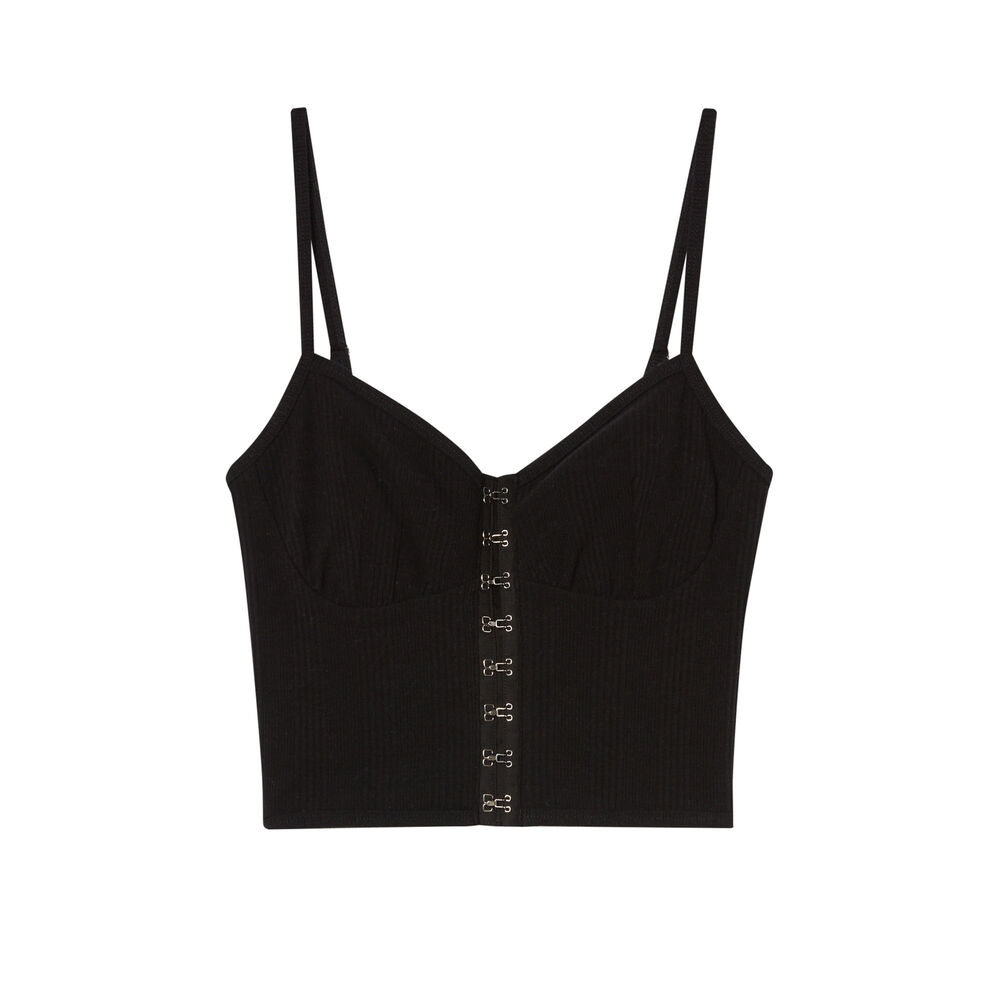 Top efecto corsé con tirantes finos - negro negro.