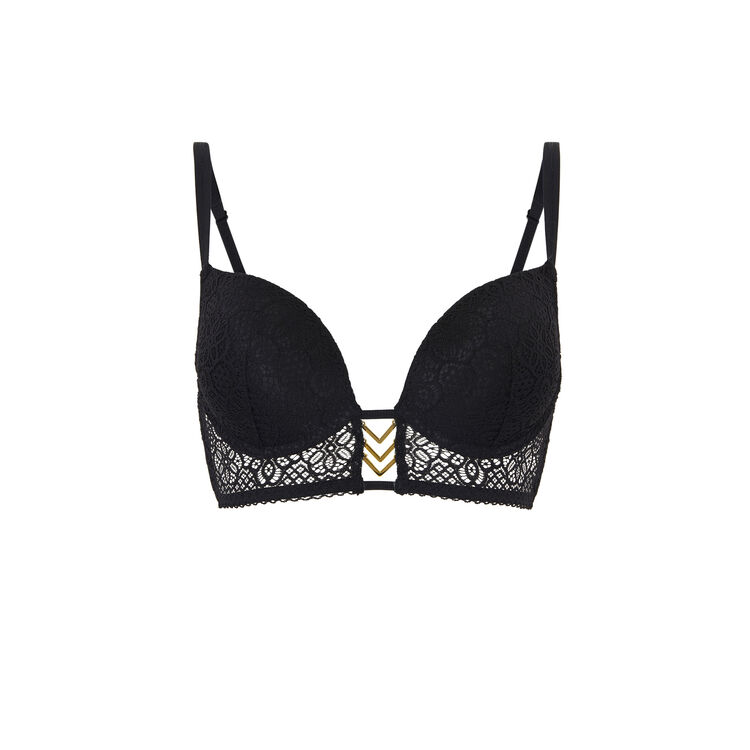 Sujetador corpiño push-up de encaje con detalle ethnobiz negro.