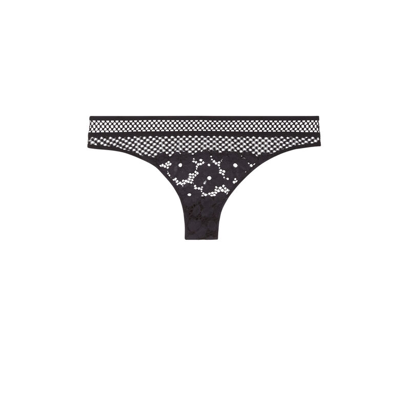 Braguita brasileña de encaje con flores y rejilla - negra Braguita brasileña de encaje con flores y rejilla - negra ;