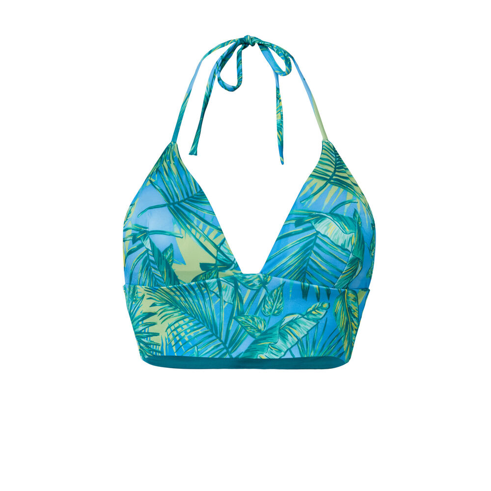 Parte de arriba del bikini de triángulo de aumento con estampado tropical - verde verde.
