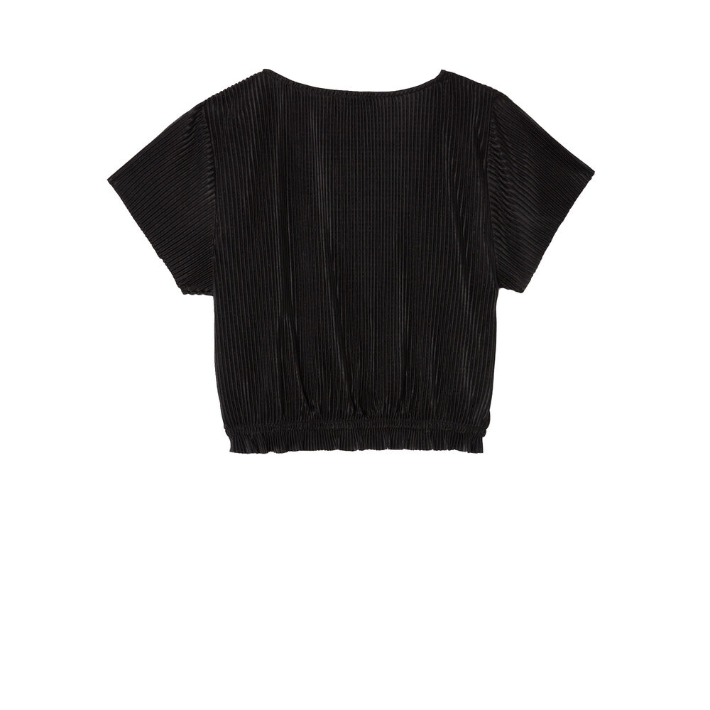 Top plisado manga corta y escote de corazón - negro negro.