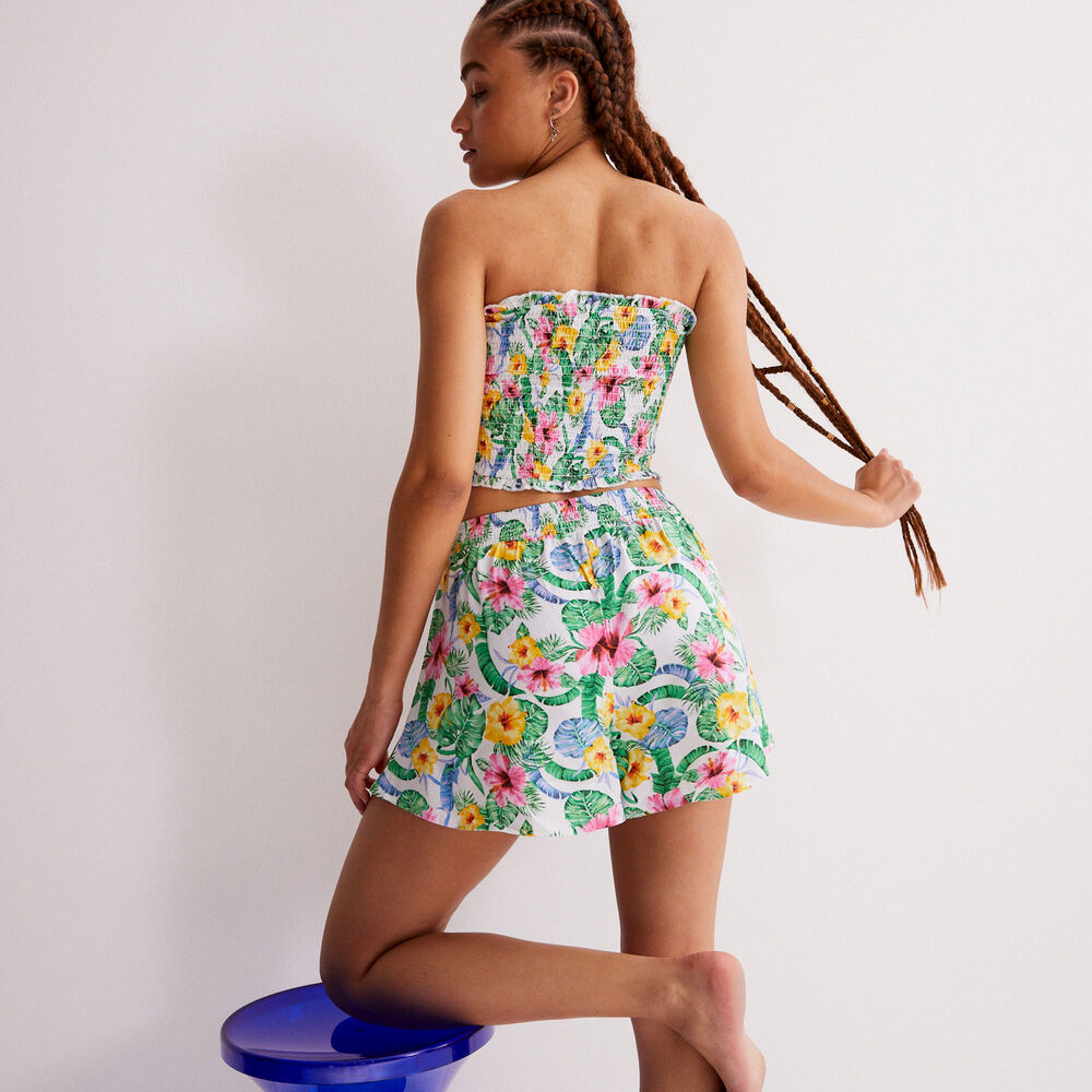 Top fruncido de bandana con estampado de flores - crudo crudo.
