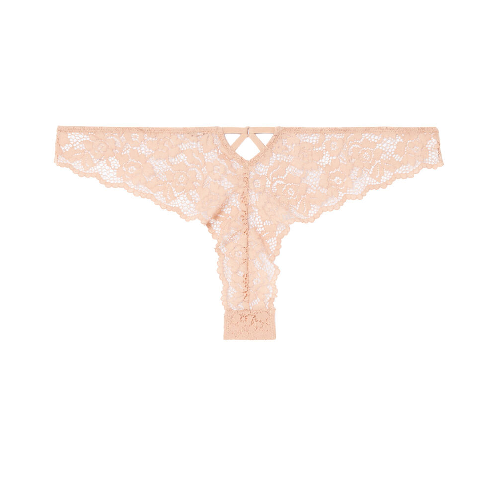 Tanga de encaje floral - rosa rosa.