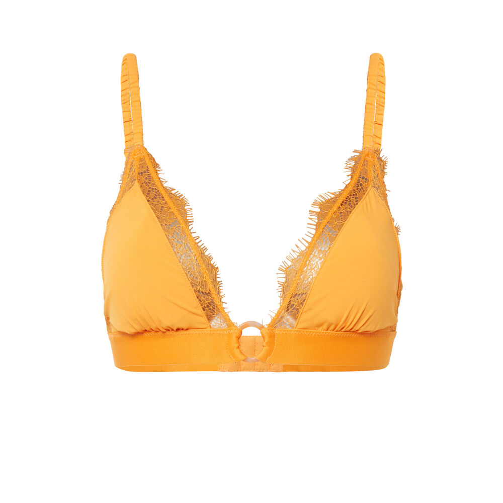Sujetador de triángulo sin aros de micro y encaje - mango naranja.