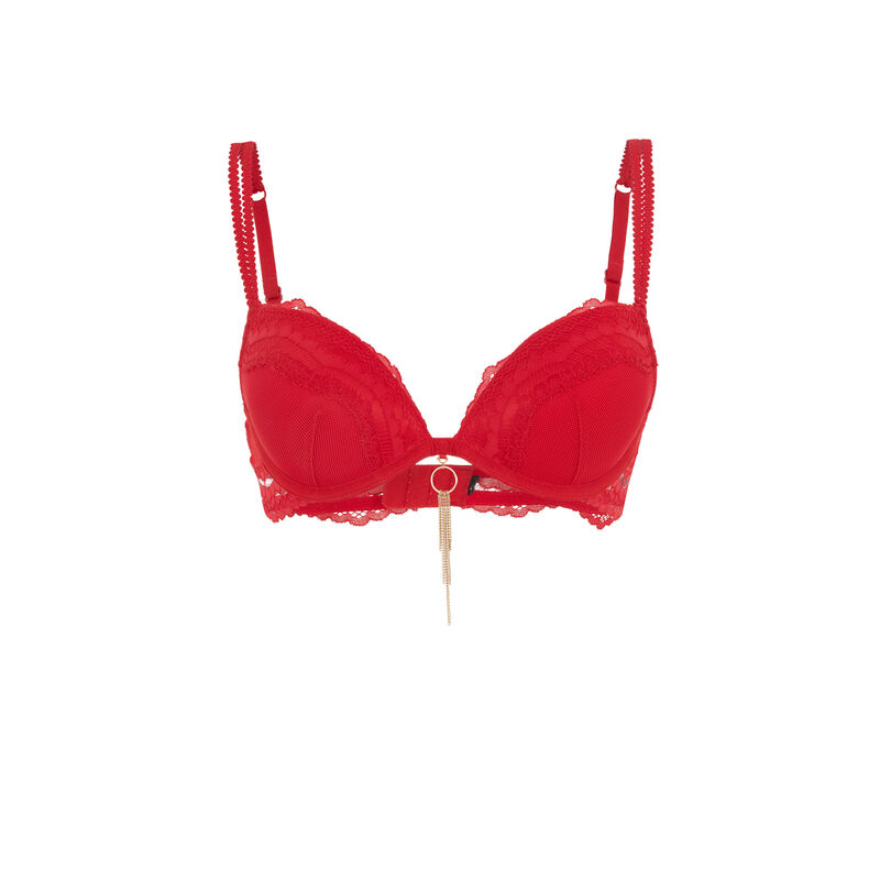 Sujetador push-up con detalle de joya superstariz rojo.