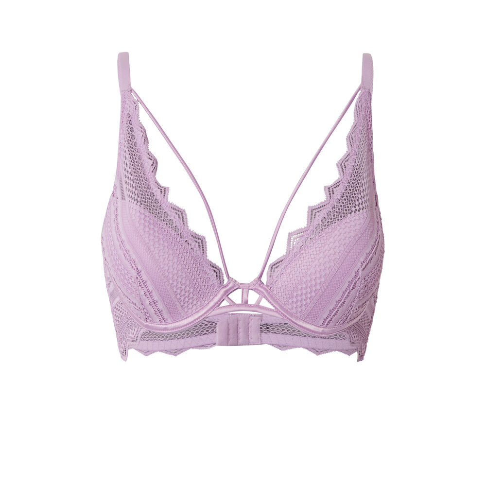 Sujetador push-up calado con cintas caladas - lila violeta.