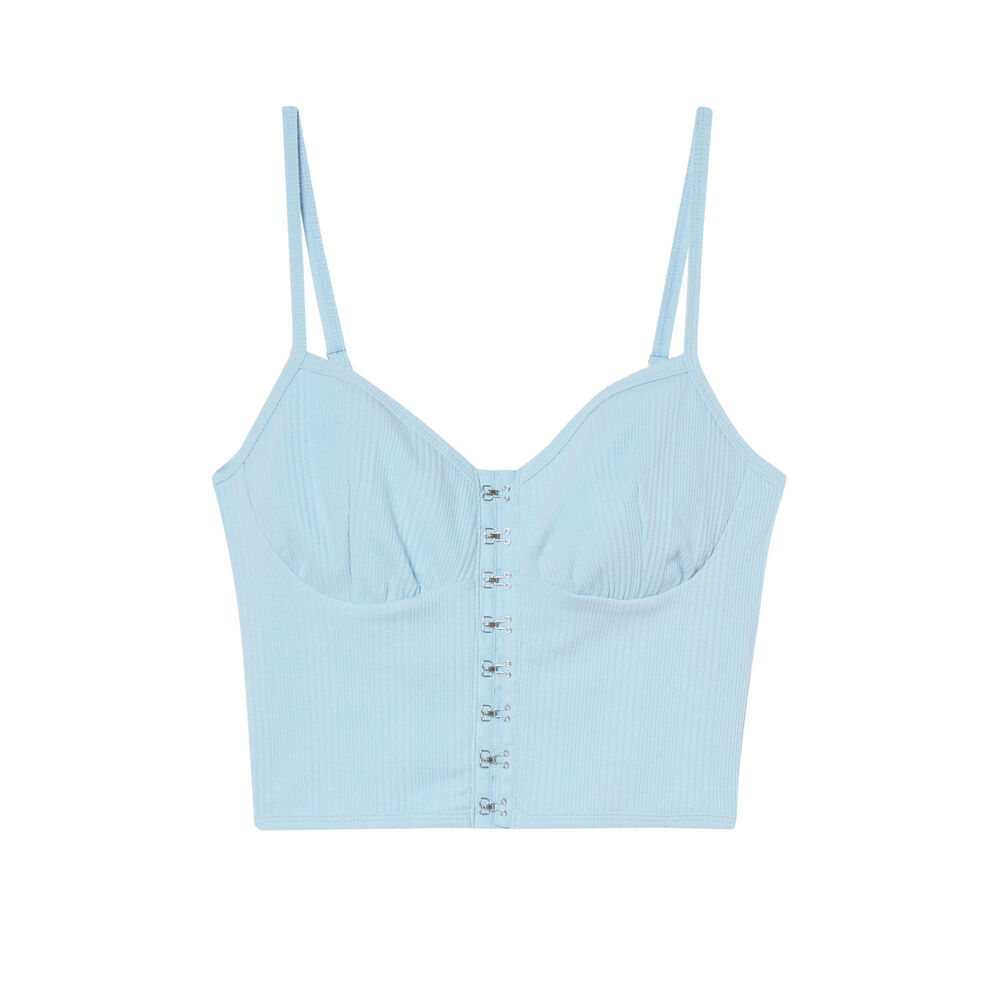 Top efecto corsé con tirantes finos - azul azul.