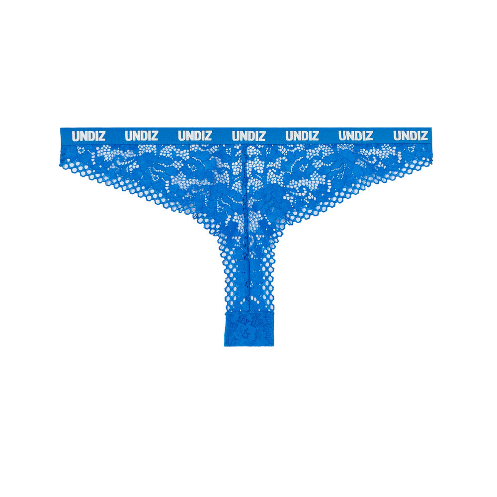 Braguita brasileña de encaje y rejilla con detalle elástico - azul azul.