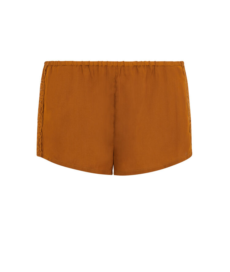 Shorts de satén con encaje acanalado newjimacquiz camel.