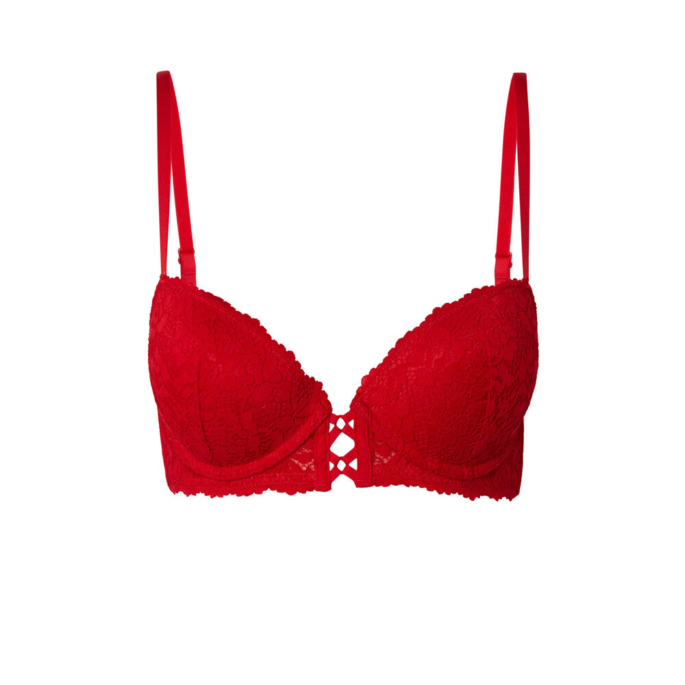 Sujetador push-up de encaje con flores - rojo rojo.