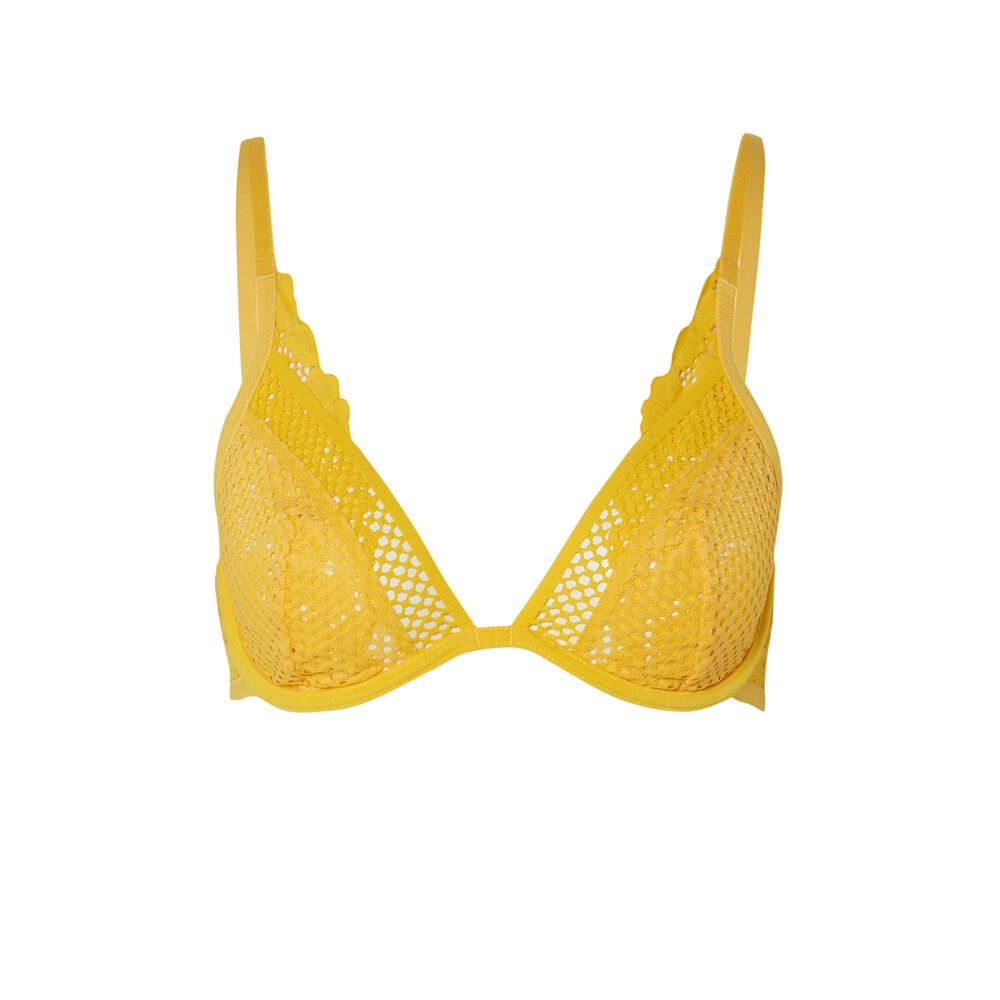 Sujetador de aumento corbeille de encaje con flores y rejilla - amarillo amarillo.